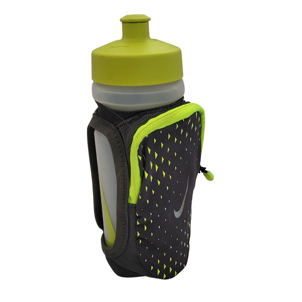 Nike Stride Handheld Water Bottle 22oz Neon Green‎ Pocket Sleeve w Zipper Pouch